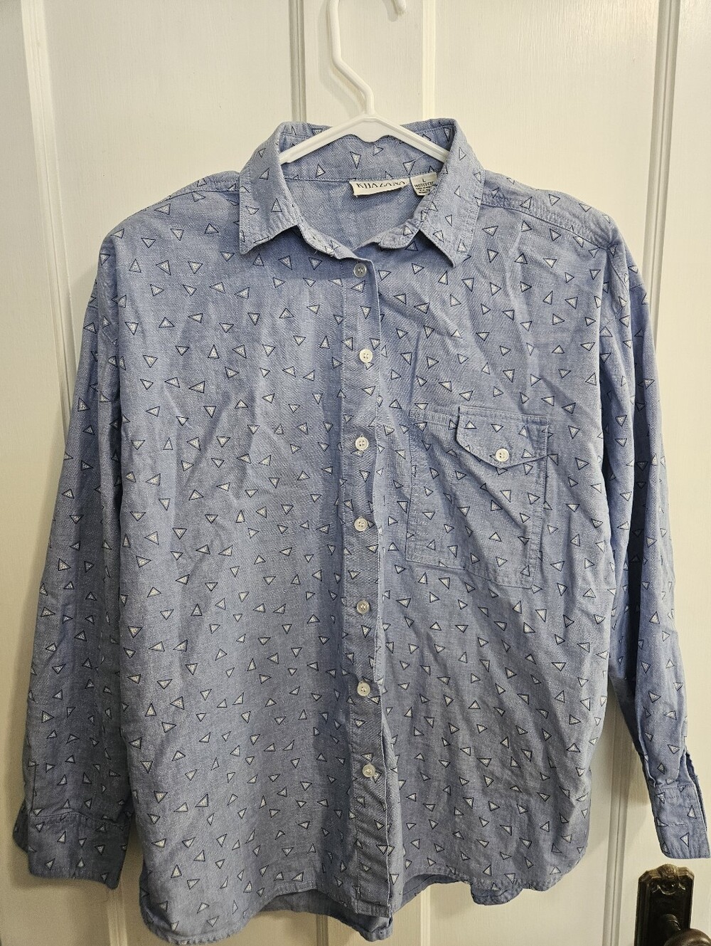 Khazana Vintage Blue Triangle-Print Button-Up Shirt